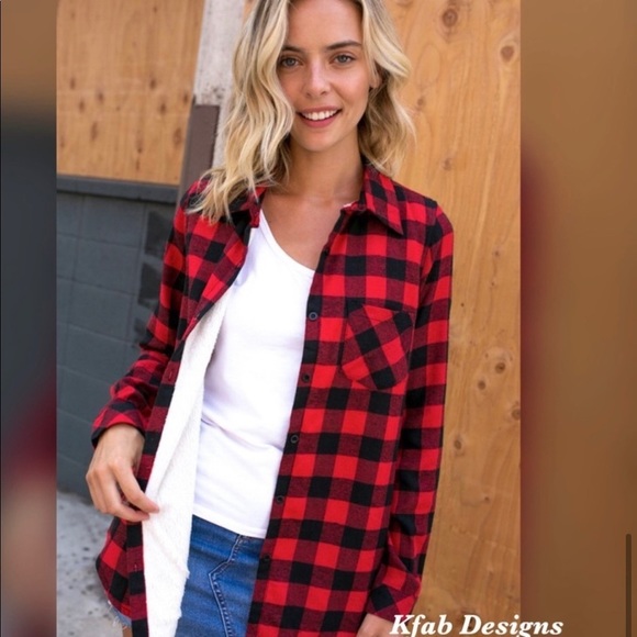 New! Clearance 🍇 buffalo Plaid Sherpa fleece lined flannel Top - Picture 10 of 12